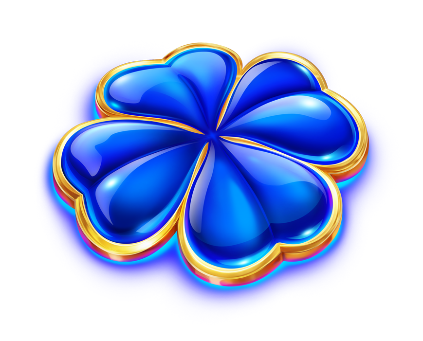 Final clover symbol — blue, gold-rimmed, four-leaf, with an open centre for value and jackpot labels