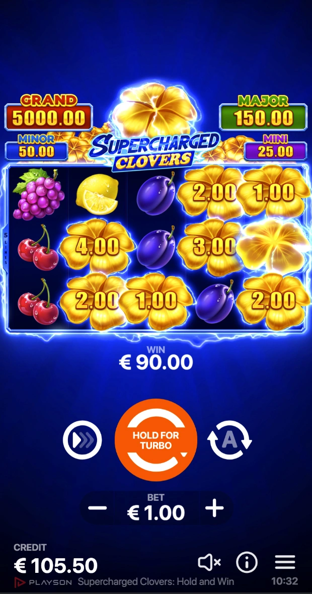 Supercharged Clovers: Hold and Win gameplay screenshot